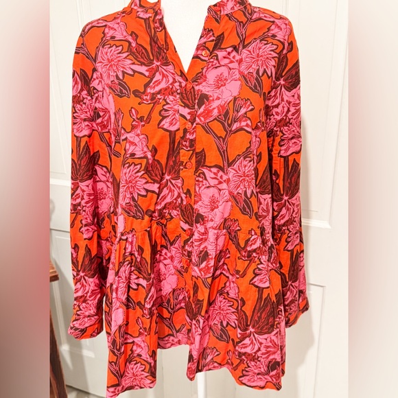 Ro's Garden Tops - Tuckernuck Ro’s Garden Boho Tunic Blouse Floral Red Sz Large